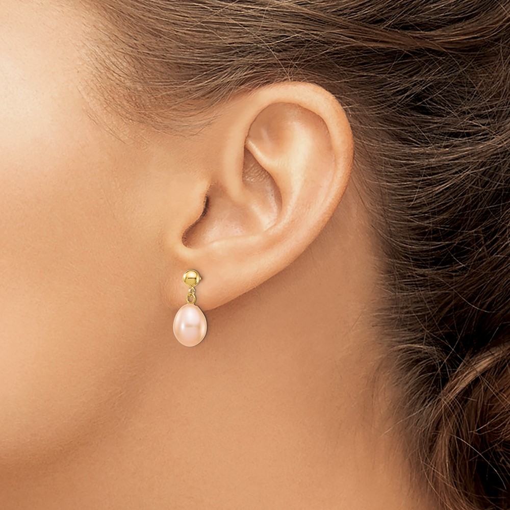 14k 7-8mm Pink Rice Freshwater Cultured Pearl Post Dangle Earrings (XF261E)