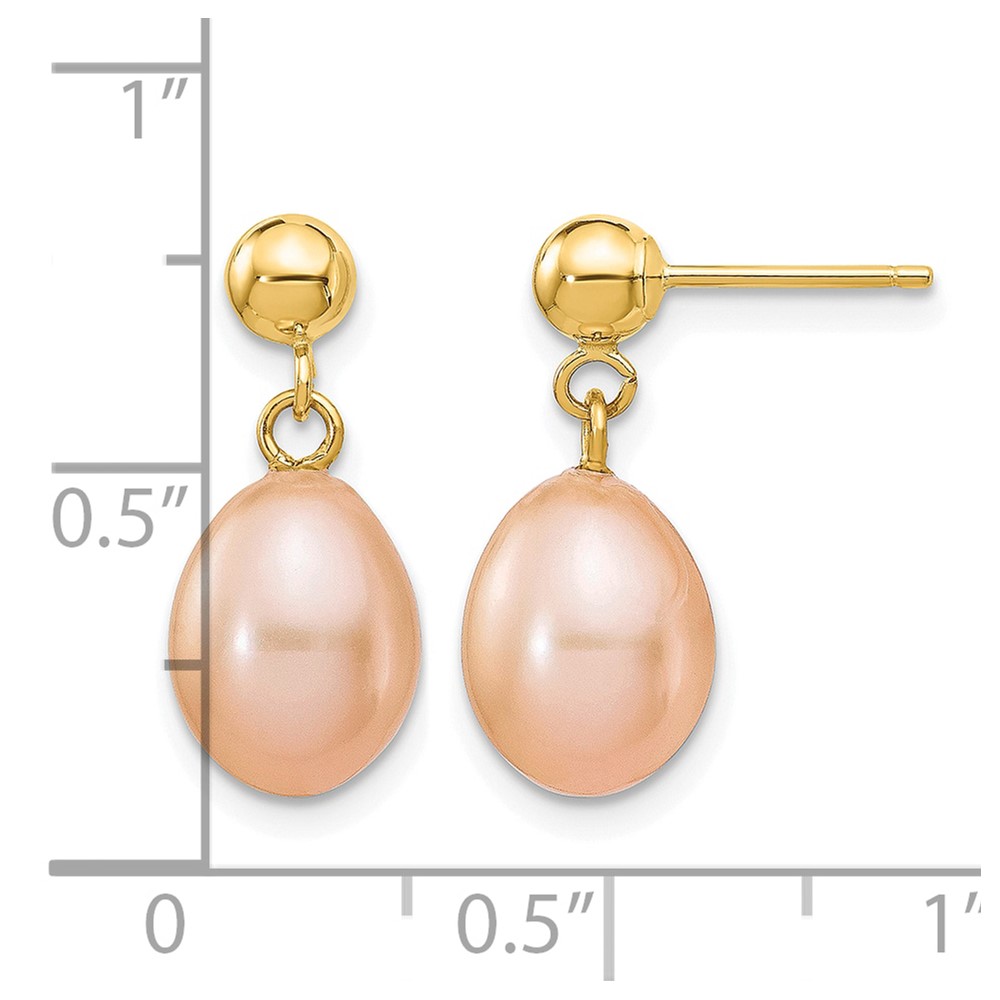 14k 7-8mm Pink Rice Freshwater Cultured Pearl Post Dangle Earrings (XF261E)