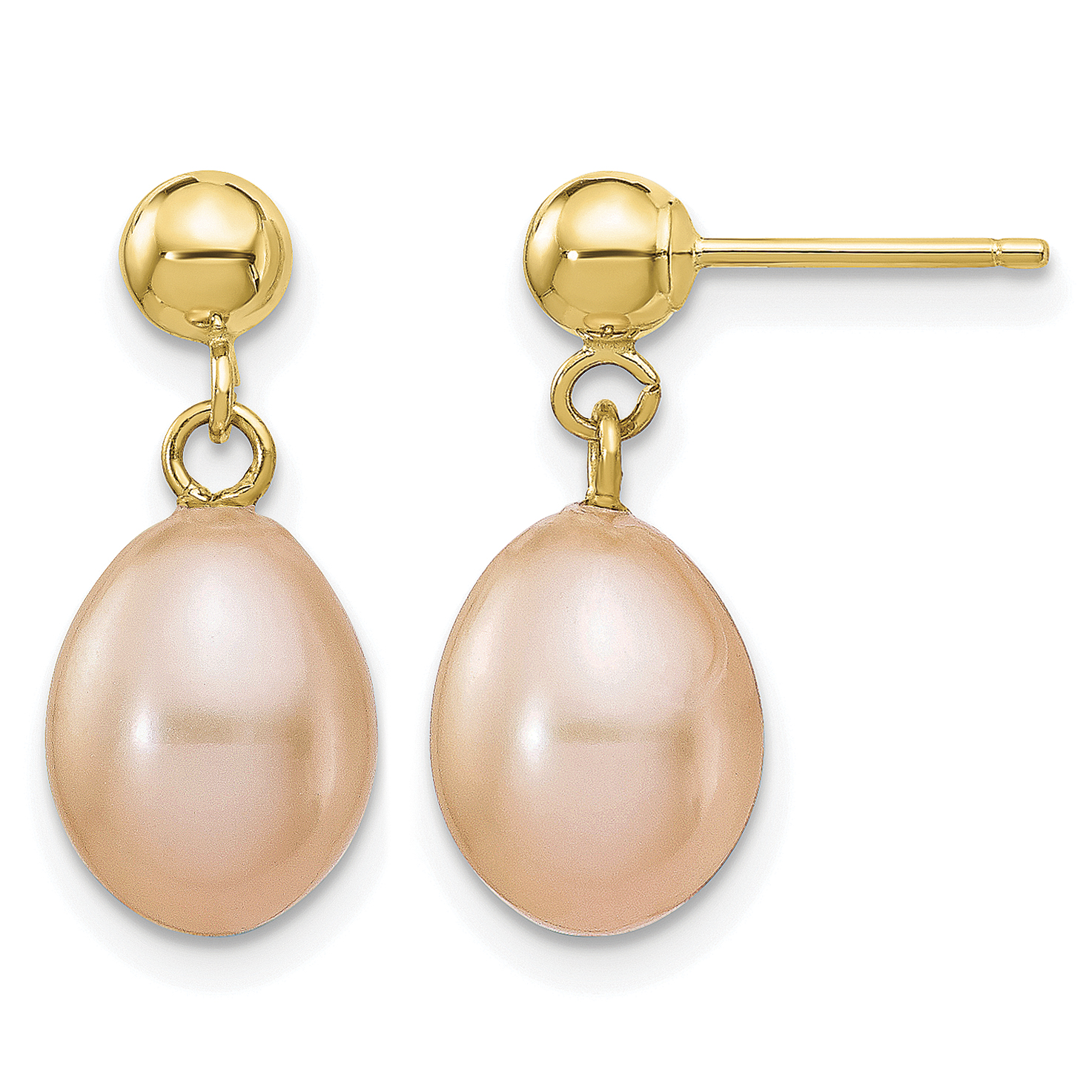 14k 7-8mm Pink Rice Freshwater Cultured Pearl Post Dangle Earrings (XF261E)