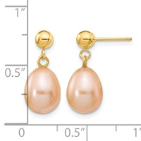 14K 8-9mm Pink Rice Freshwater Cultured Pearl Dangle Post Earrings view 4