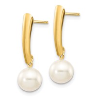 14K Yellow Gold 6-7mm White Round Freshwater Cultured Pearl Post Dangle Earrings view 2