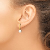 14K Yellow Gold 6-7mm White Round Freshwater Cultured Pearl Post Dangle Earrings view 3