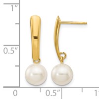 14K Yellow Gold 6-7mm White Round Freshwater Cultured Pearl Post Dangle Earrings view 4