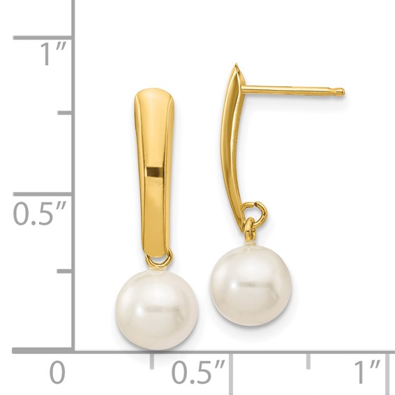 6-7mm White Round FWC Pearl Dangle Post Earrings       