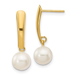 6-7mm White Round FWC Pearl Dangle Post Earrings       