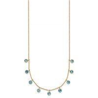 14K Yellow Gold Blue Topaz Dangles Necklace Plus 2 Inch Extender, 16" view 2
