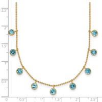 14K Yellow Gold Blue Topaz Dangles Necklace Plus 2 Inch Extender, 16" view 3