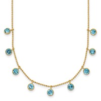 14K Yellow Gold Blue Topaz Dangles Necklace Plus 2 Inch Extender, 16" view 1