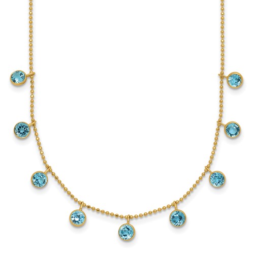 14K Yellow Gold Blue Topaz Dangles Necklace Plus 2 Inch Extender, 16"