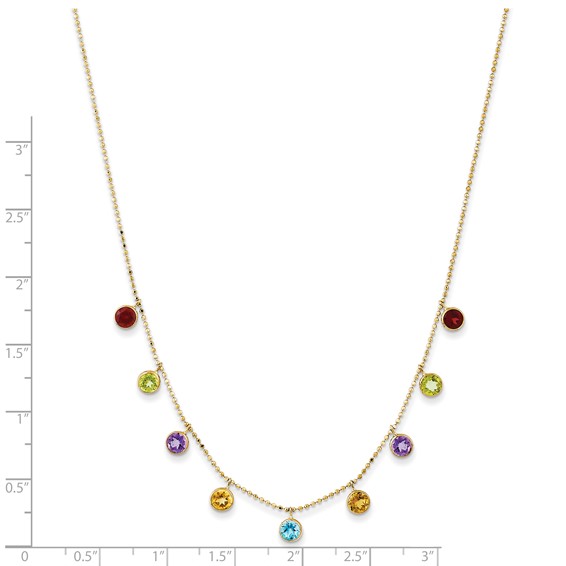 14K Amethyst/Citrine/Garnet/Peridot/Blue Topaz 16 inch Necklace Plus 2 inch Extender