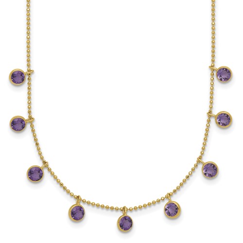 14K Yellow Gold Amethyst Citrine Garnet Peridot Blue Topaz Necklace Plus 2 Inch Extender, 16"