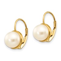14K Yellow Gold 6-7mm White Button Freshwater Cultured Pearl Leverback Earrings view 2