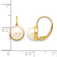 14K Yellow Gold 6-7mm White Button Freshwater Cultured Pearl Leverback Earrings view 4