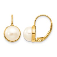 14K Yellow Gold 6-7mm White Button Freshwater Cultured Pearl Leverback Earrings view 1