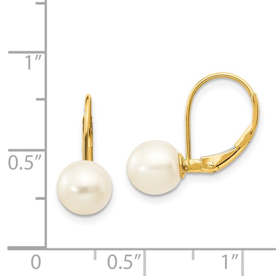 Fresh Water Cultured Round Pearl Leverback Earrings