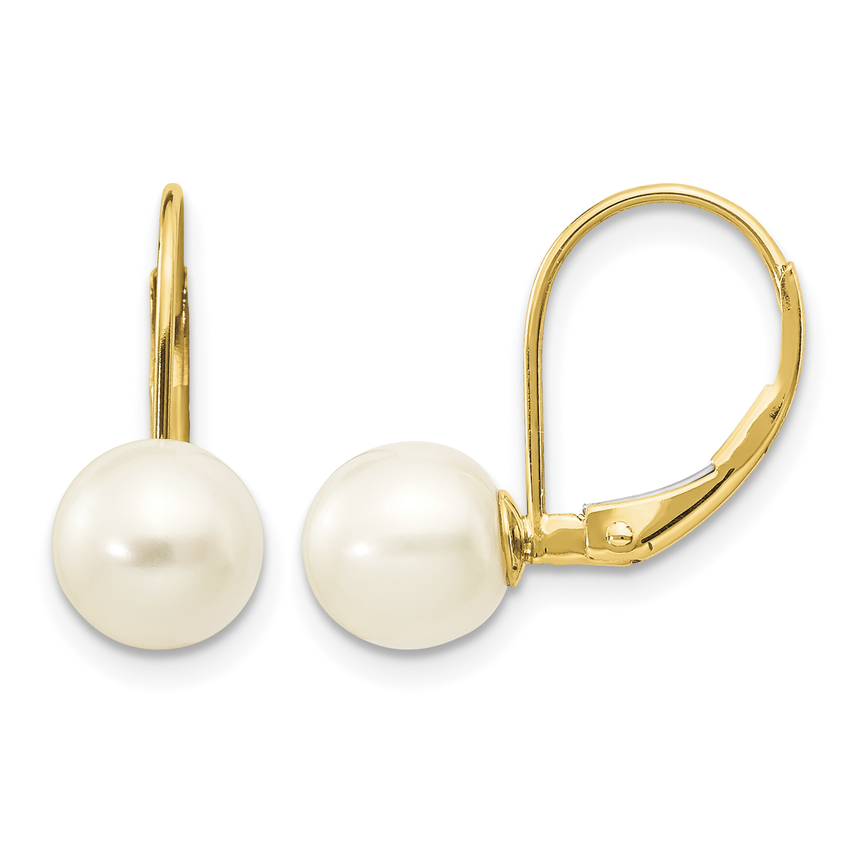 14K 7-8mm White Round Freshwater Cultured Pearl Leverback Earrings (XF266E)
