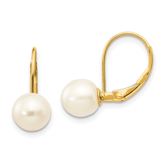 Fresh Water Cultured Round Pearl Leverback Earrings