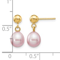 14K Yellow Gold 6-7mm Purple Rice Freshwater Cultured Pearl Dangle Post Earrings view 4