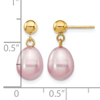14K Yellow Gold 7-8mm Purple Rice Freshwater Cultured Pearl Dangle Post Earrings view 4