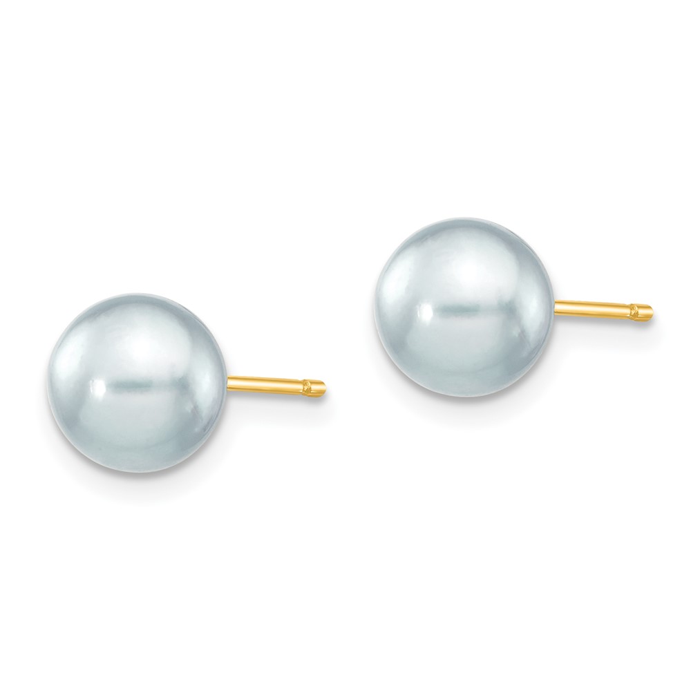14k 7-8mm Grey Round Akoya Saltwater Cultured Pearl Post Earrings (XF291E)