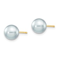 14K Yellow Gold 7-8mm Grey Round Akoya Saltwater Cultured Pearl Post Earrings view 2