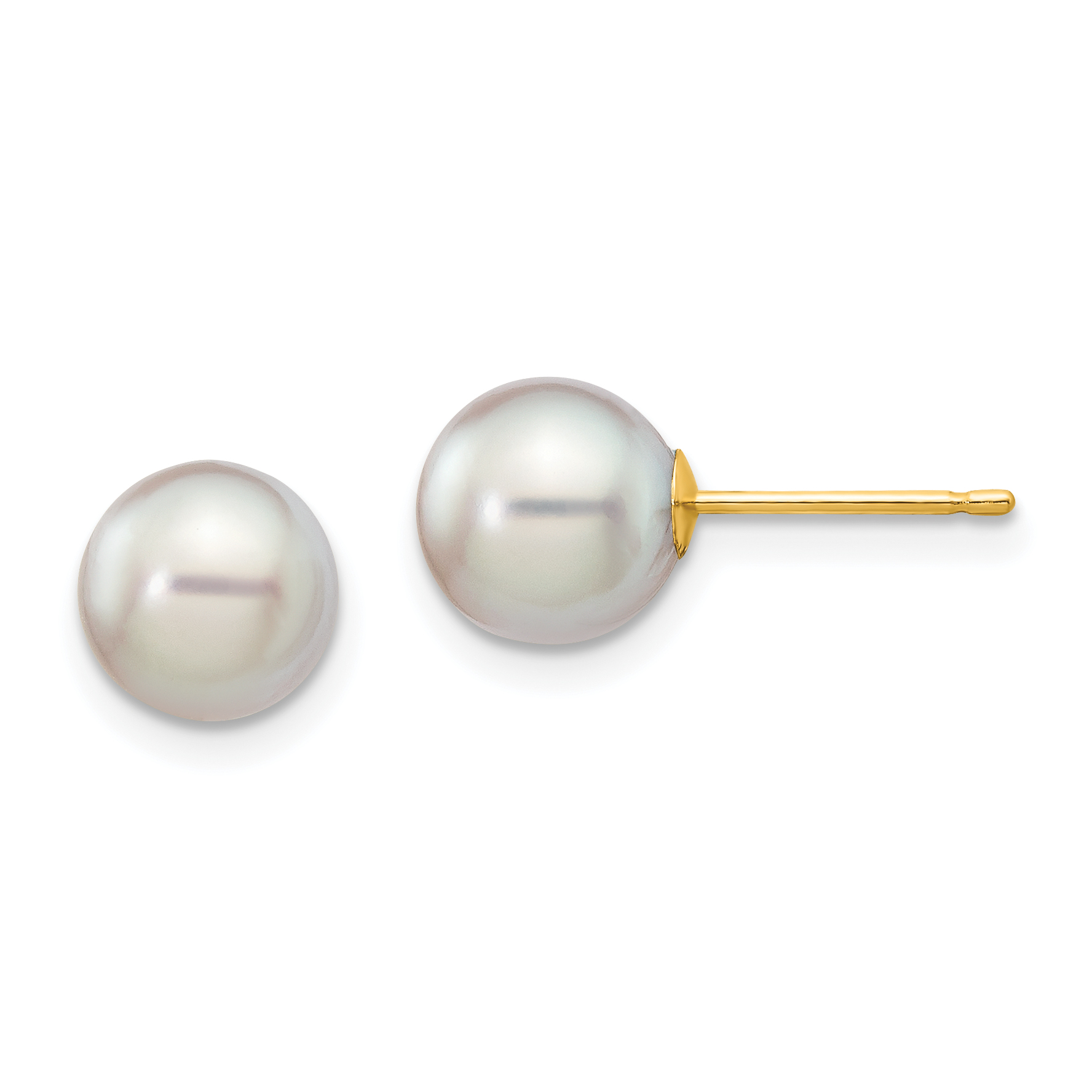 14k 7-8mm Grey Round Akoya Saltwater Cultured Pearl Post Earrings (XF291E)