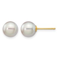 14K Yellow Gold 7-8mm Grey Round Akoya Saltwater Cultured Pearl Post Earrings view 1