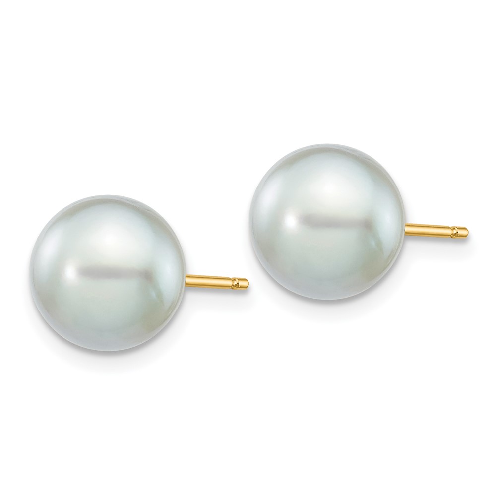 14k 8-9mm Grey Round Akoya Saltwater Cultured Pearl Post Earrings (XF292E)
