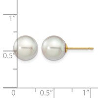 14K Yellow Gold 8-9mm Grey Round Akoya Saltwater Cultured Pearl Post Earrings view 4
