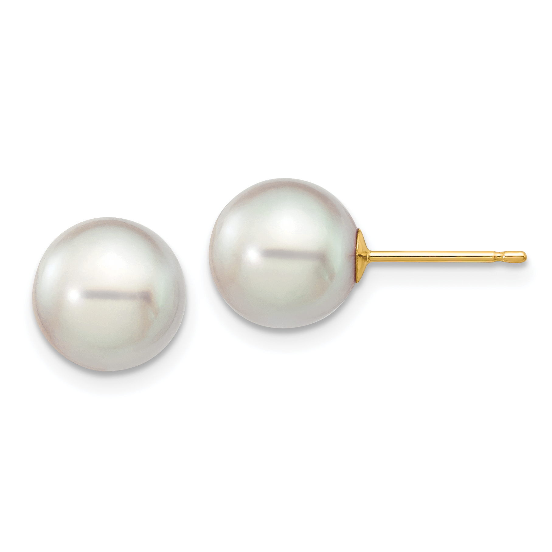 14k 8-9mm Grey Round Akoya Saltwater Cultured Pearl Post Earrings (XF292E)