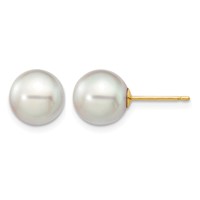 14K Yellow Gold 8-9mm Grey Round Akoya Saltwater Cultured Pearl Post Earrings view 1