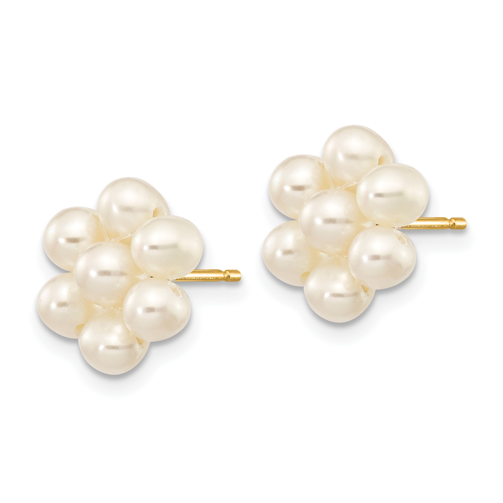 14k 3-4mm White Egg-shape Freshwater Cultured Pearl Flower Post Earrings XF298E - Imagen 2 de 4