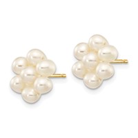 14K Yellow Gold 3-4mm White Egg-shape Freshwater Cultured Pearl Flower Post Earrings view 2