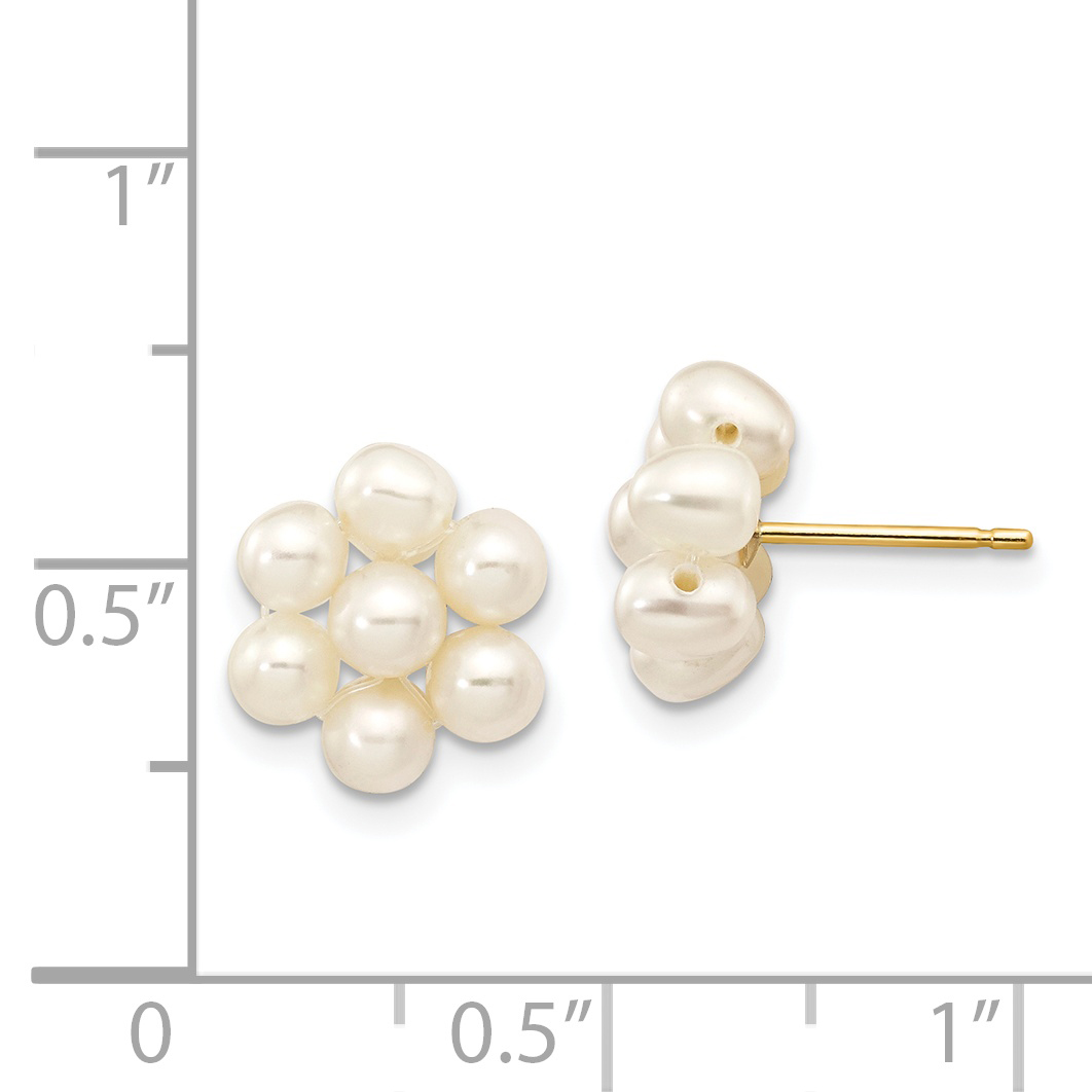 14k 3-4mm White Egg-shape Freshwater Cultured Pearl Flower Post Earrings XF298E - Imagen 4 de 4