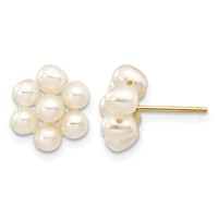 14K Yellow Gold 3-4mm White Egg-shape Freshwater Cultured Pearl Flower Post Earrings view 1