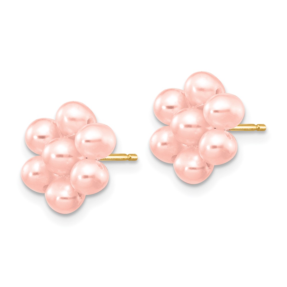 14k 3-4mm Pink Egg Freshwater Cultured Pearl Flower Earrings (XF298EPI)