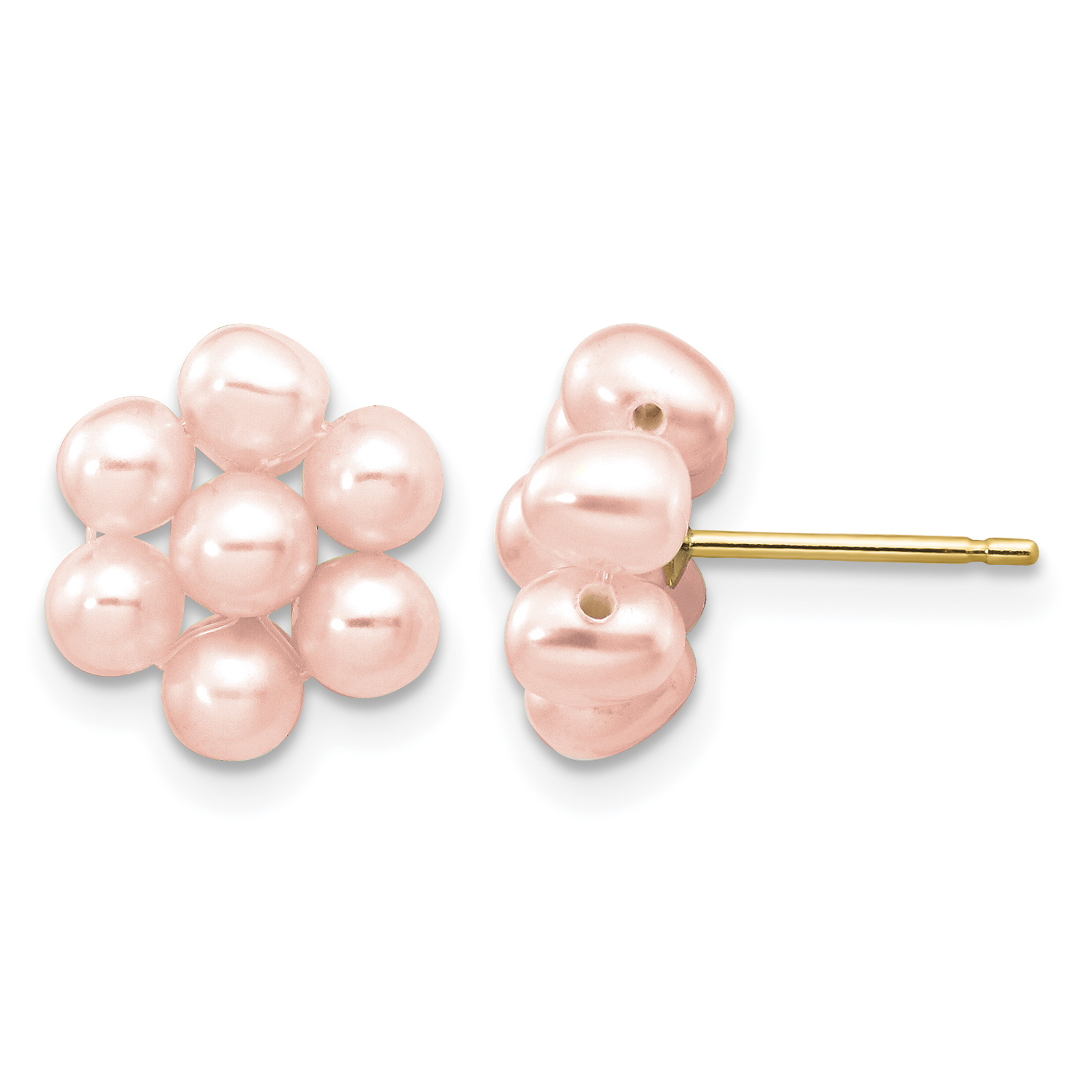 14k 3-4mm Pink Egg Freshwater Cultured Pearl Flower Earrings (XF298EPI)