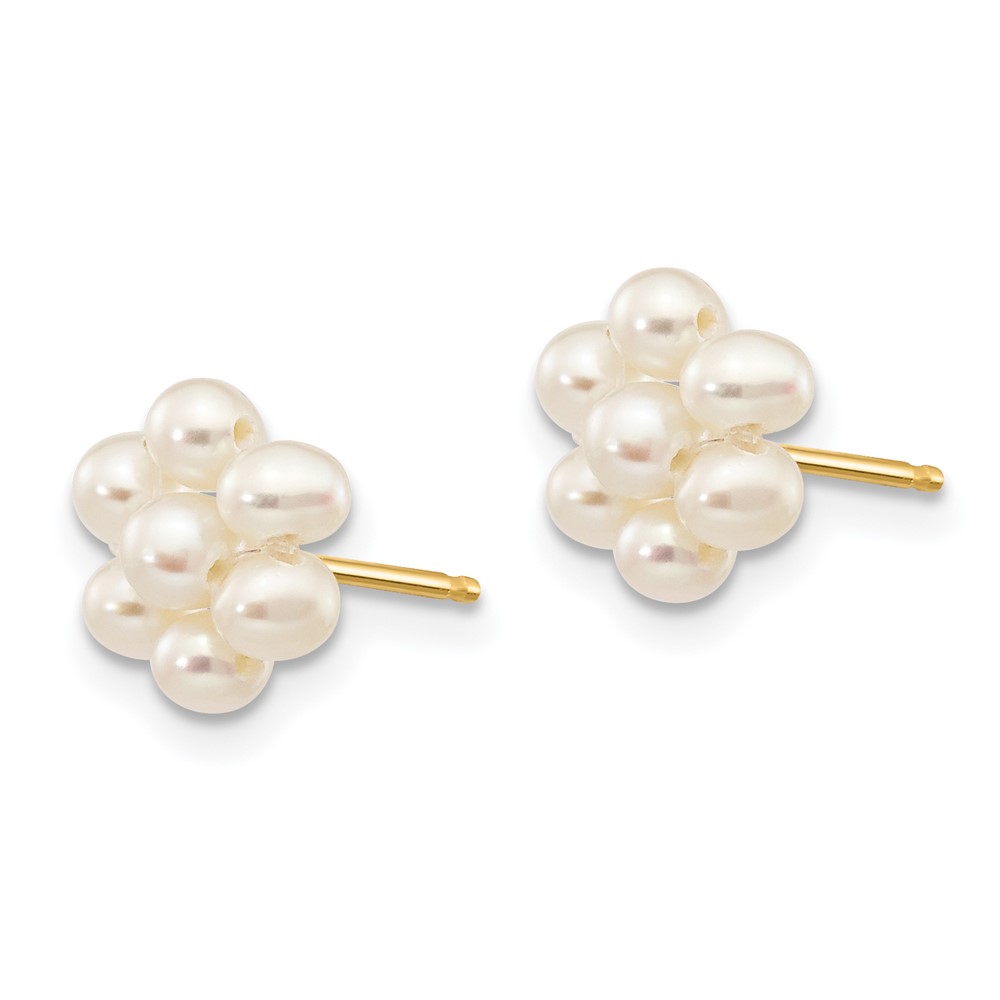14k 2-3mm White Egg Freshwater Cultured Pearl Flower Earrings (XF299E)