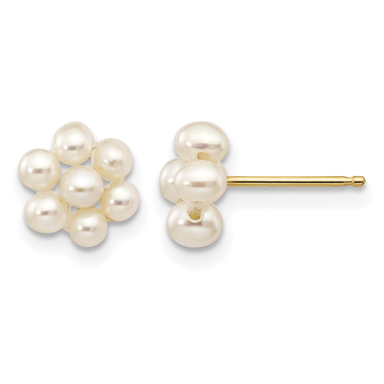 14k 2-3mm White Egg Freshwater Cultured Pearl Flower Earrings (XF299E)