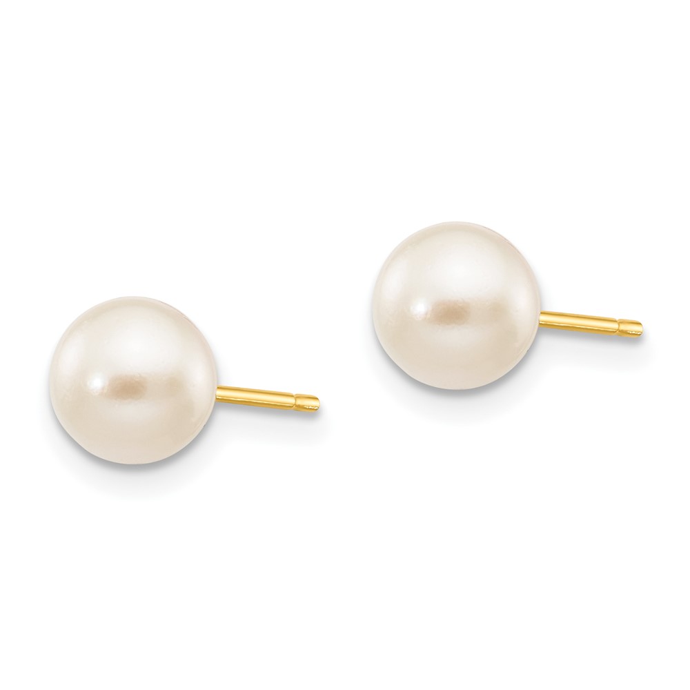 14k 6-7mm White Round Akoya Saltwater Cultured Pearl Stud Post Earrings (XF300E)