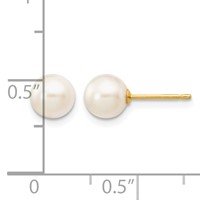 14K Yellow Gold 6-7mm White Round Akoya Saltwater Cultured Pearl Stud Post Earrings view 4