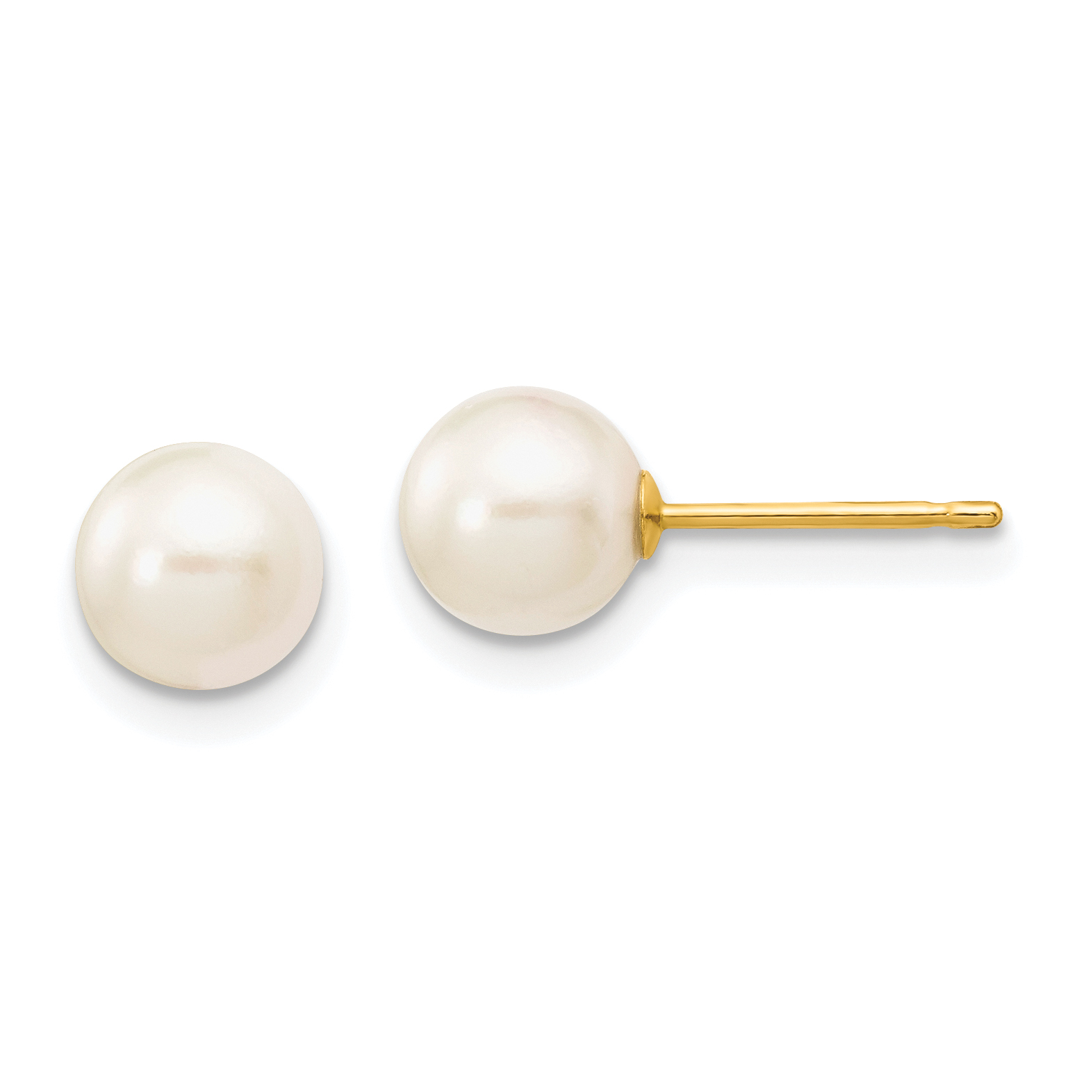 14k 6-7mm White Round Akoya Saltwater Cultured Pearl Stud Post Earrings (XF300E)
