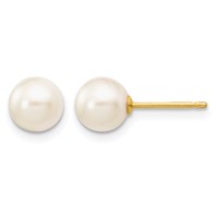 14K Yellow Gold 6-7mm White Round Akoya Saltwater Cultured Pearl Stud Post Earrings view 1