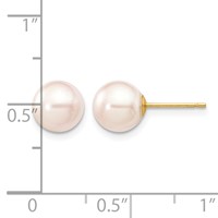 14K Yellow Gold 7-8mm White Round Akoya Saltwater Cultured Pearl Stud Post Earrings view 4