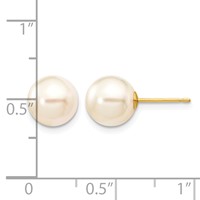14K Yellow Gold 8-9mm White Round Akoya Saltwater Cultured Pearl Stud Post Earrings view 4
