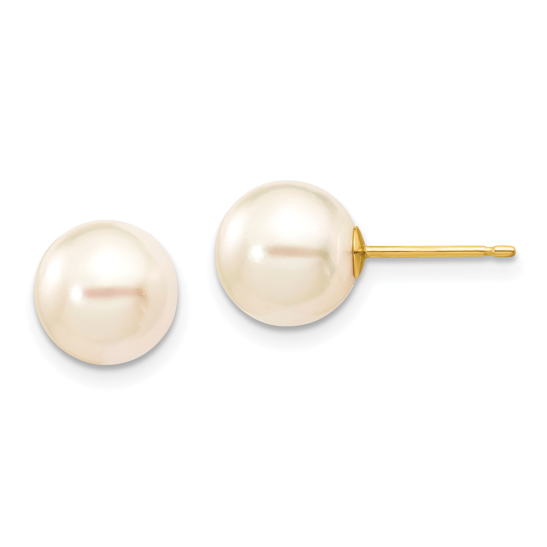 14k 8-9mm White Round Akoya Saltwater Cultured Pearl Stud Post Earrings (XF302E)