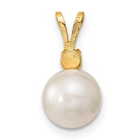 14K Yellow Gold 7-8mm White Round Freshwater Cultured Pearl and.21EM Emerald Post Earrings and Pendant Set view 4