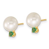 14K Yellow Gold 7-8mm White Round Freshwater Cultured Pearl and.21EM Emerald Post Earrings and Pendant Set view 5