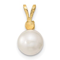 14K Yellow Gold 7-8mm White Round Freshwater Cultured Pearl and.30SA Sapphire Post Earrings and Pendant Set view 4