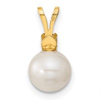 14K Yellow Gold 7-8mm White Round Freshwater Cultured Pearl and .30RU Ruby Post Earrings and Pendant Set view 4